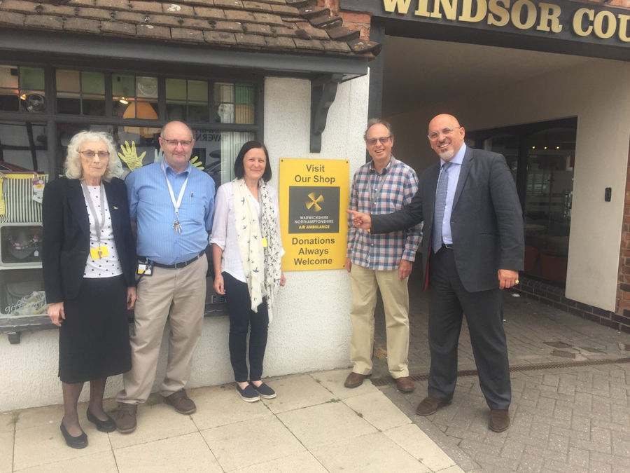 Nadhim Zahawi meets Stratford’s Air Ambulance volunteers at the shop in Greenhill Street.