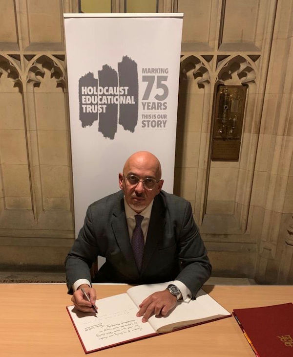 Nadhim Zahawi signs the Holocaust Educational Trust’s Book of Commitment