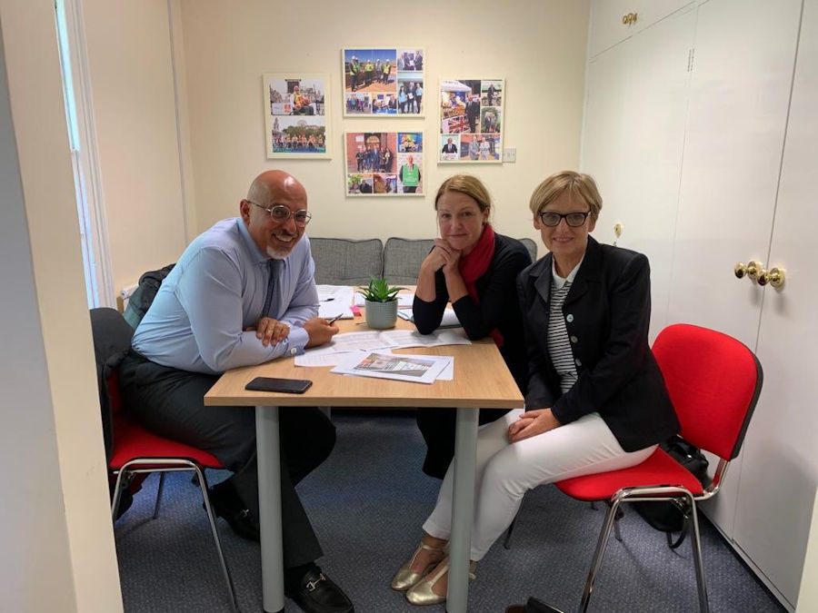 Nadhim Zahawi meets with Marion Homer from Stratford Food Bank and Sara Apsley from Stratford Town Trust