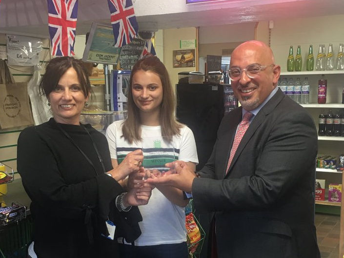 Nadhim Zahawi presents the Independent Shops Award for best village shop to Wilmcote Stores.