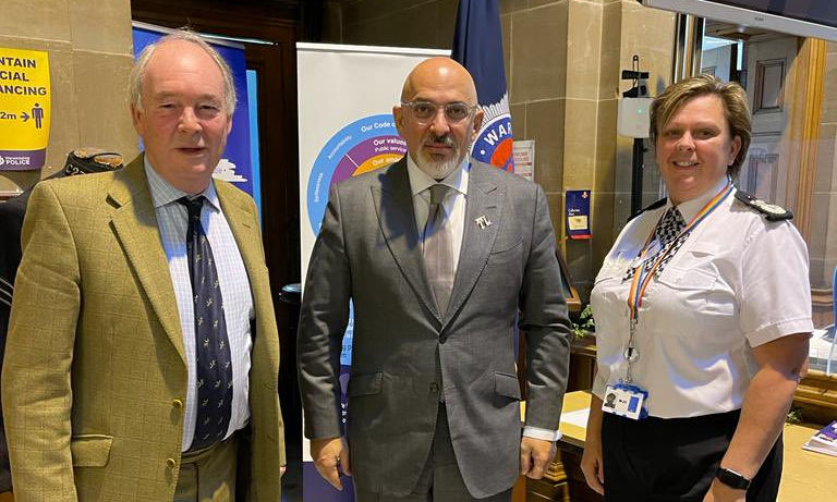 Nadhim Zahawi with PCC Philip Seccombe and Chief Constable Debbie Tedds