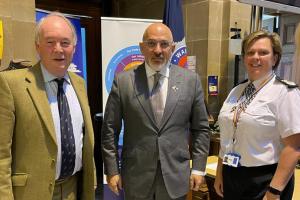 Nadhim Zahawi with PCC Philip Seccombe and Chief Constable Debbie Tedds